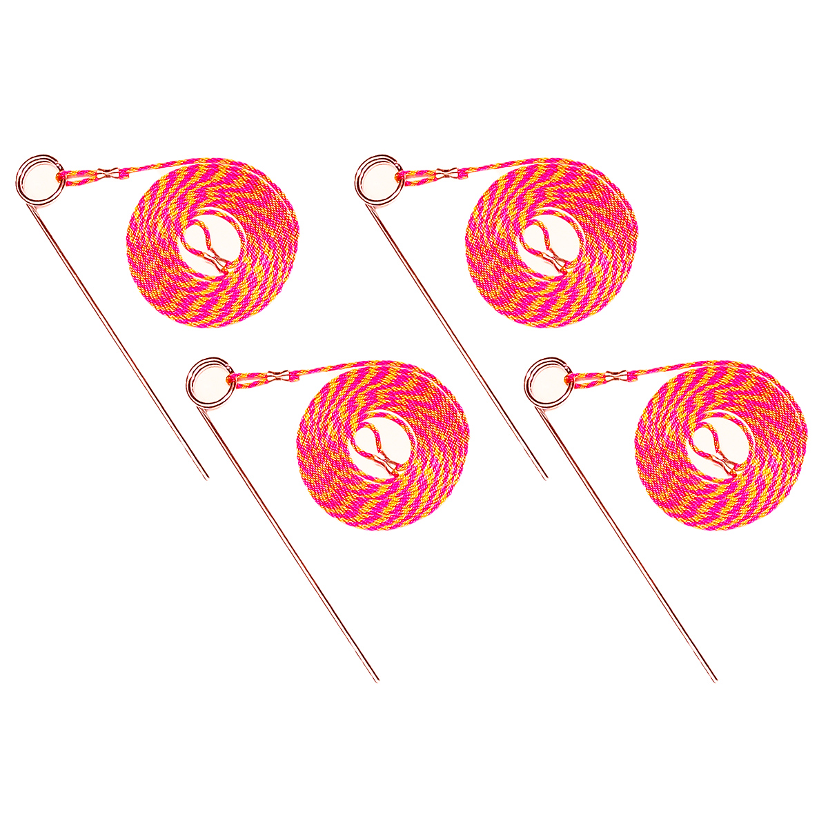 Gator Jawn Heavy Duty with 10 ft. Nylon Rope Tent Stakes- 4 Pack, Zinc Plated (Pink & Orange)