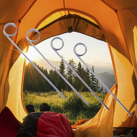 Heavy Duty Tent Stakes - 4 Pack , 11 Inch, Zinc Plated, Corrosion Resistant solid Steel Tie Down Ground Stakes - Camping, Pop Up Canopy, Trampolines, Tarp, Beach Tarps
