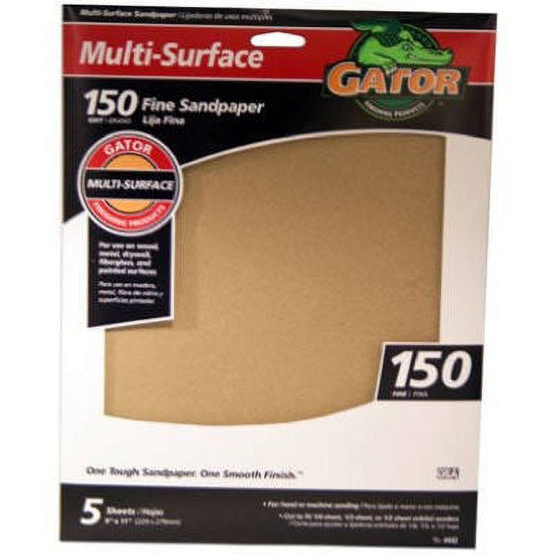 Gator Sandpaper, Fine 150Grit, 9 x 11In., 5Pk. 1 Pack