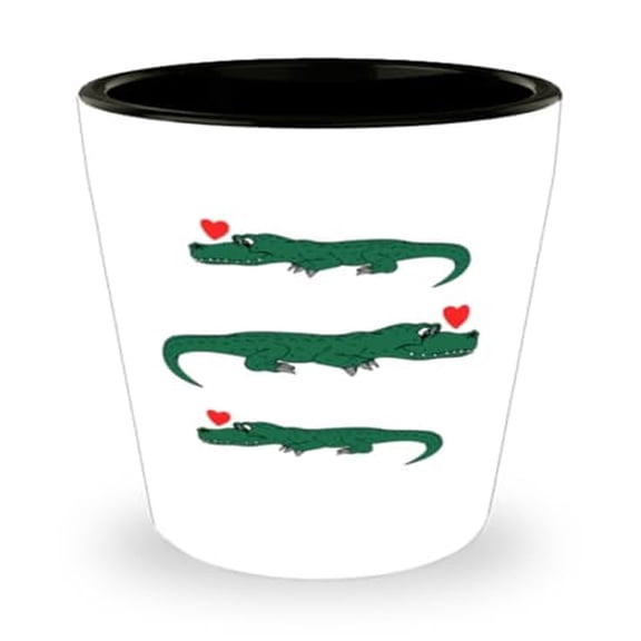Gator Shot Glass, Unique Hearts and Alligators Design, Perfect Reptile Enthusiast Gift, Mini Glassware, 1.5oz Cup, Ideal Bar Accessory