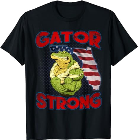 Gator Strong Florida State Gator American Flag Florida Map T-Shirt ...
