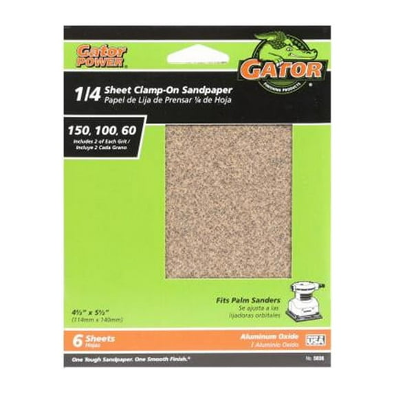GatorGrit 5036 6-Pack 4.5 x 5.5-Inch Assorted-Grit General-Purpose Sandpaper - Quantity 10