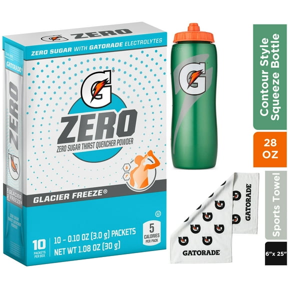 Gatorade Equipment Bundle: Gatorade Towel, Gatorade Squeeze Bottle, and G Zero Powder Sticks 10c