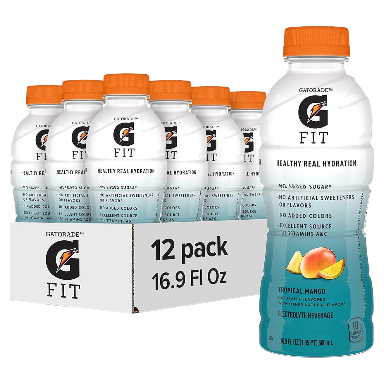 Gatorade Fit Electrolyte Beverage, Healthy Real Hydration, Tropical Mango, 16.9.oz Bottles (12 Pack)
