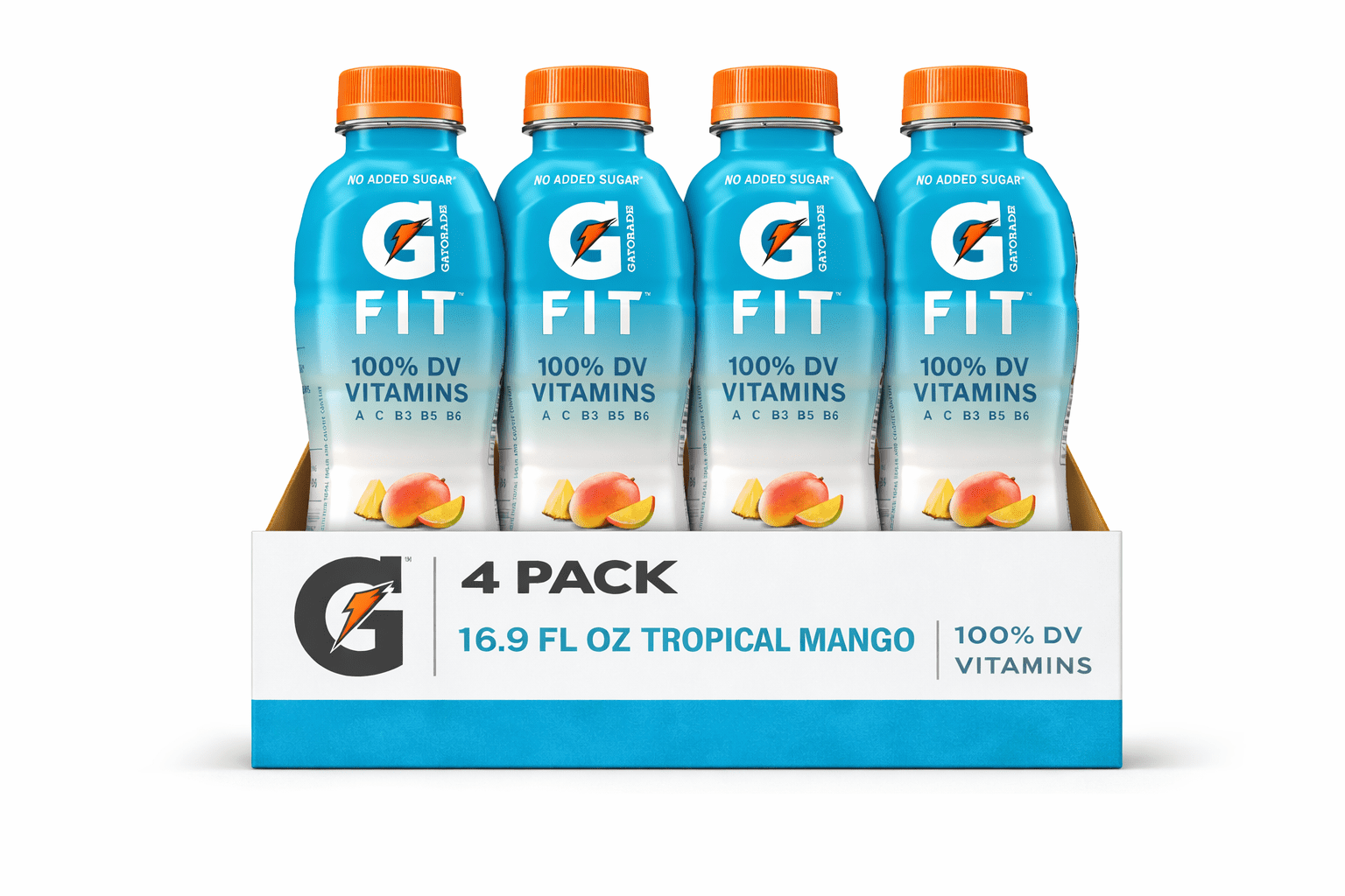 Gatorade Fit Electrolyte Beverage, Tropical Mango, 16.9 fl oz Bottles, 100% DV Vitamins, No Added Sugar – Sports Hydration Drink, 4 Pack