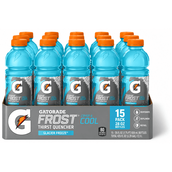 Gatorade Frost Glacier Freeze Thirst Quencher Sports Drink, 15 Pack, 28 fl oz Bottles