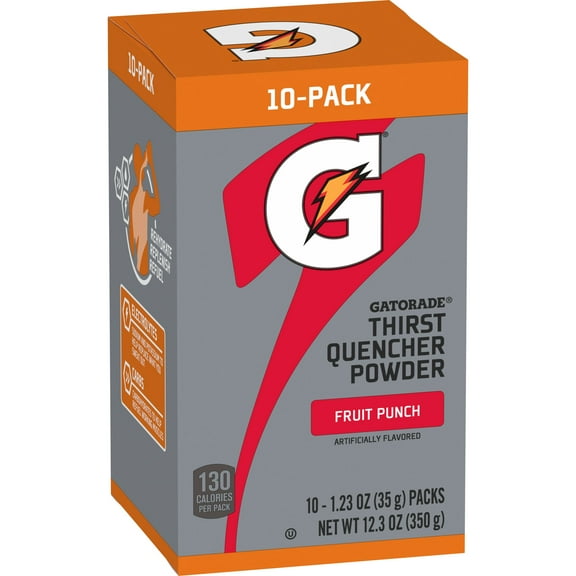 Gatorade Thirst Quencher Fruit Punch Sports Drink Mix Powder, 1.23oz, 10 Count Packets