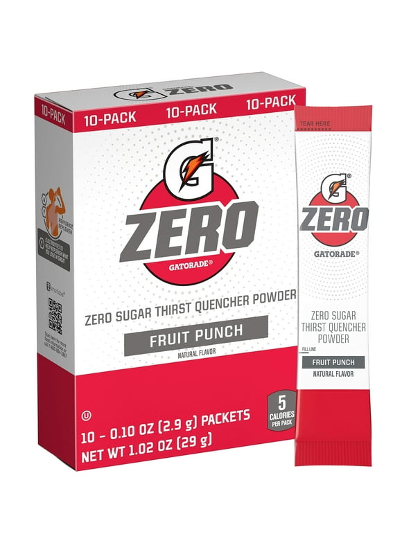 Gatorade G Zero Powder, Fruit Punch, 0.10 Oz Packets (10 Pack)