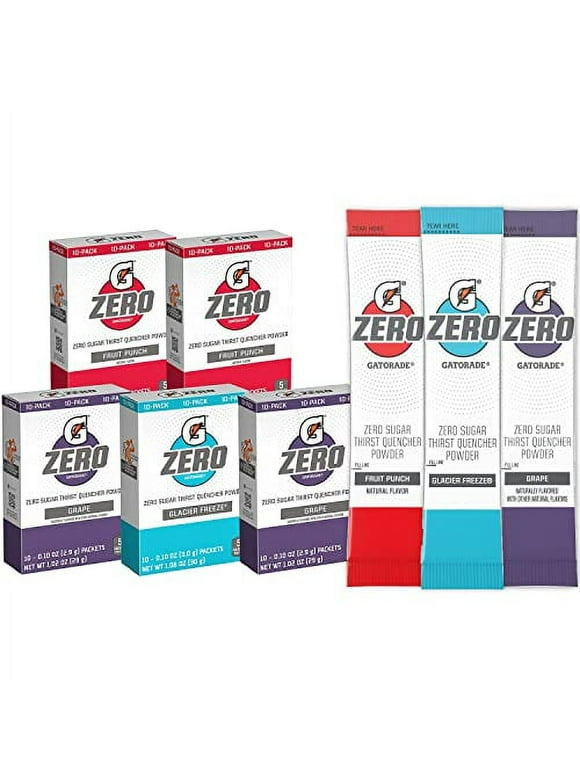 Gatorade G Zero Powder, Fruit Punch Variety Pack, 0.10oz Individual Packets - 10 Count (Pack of 5)