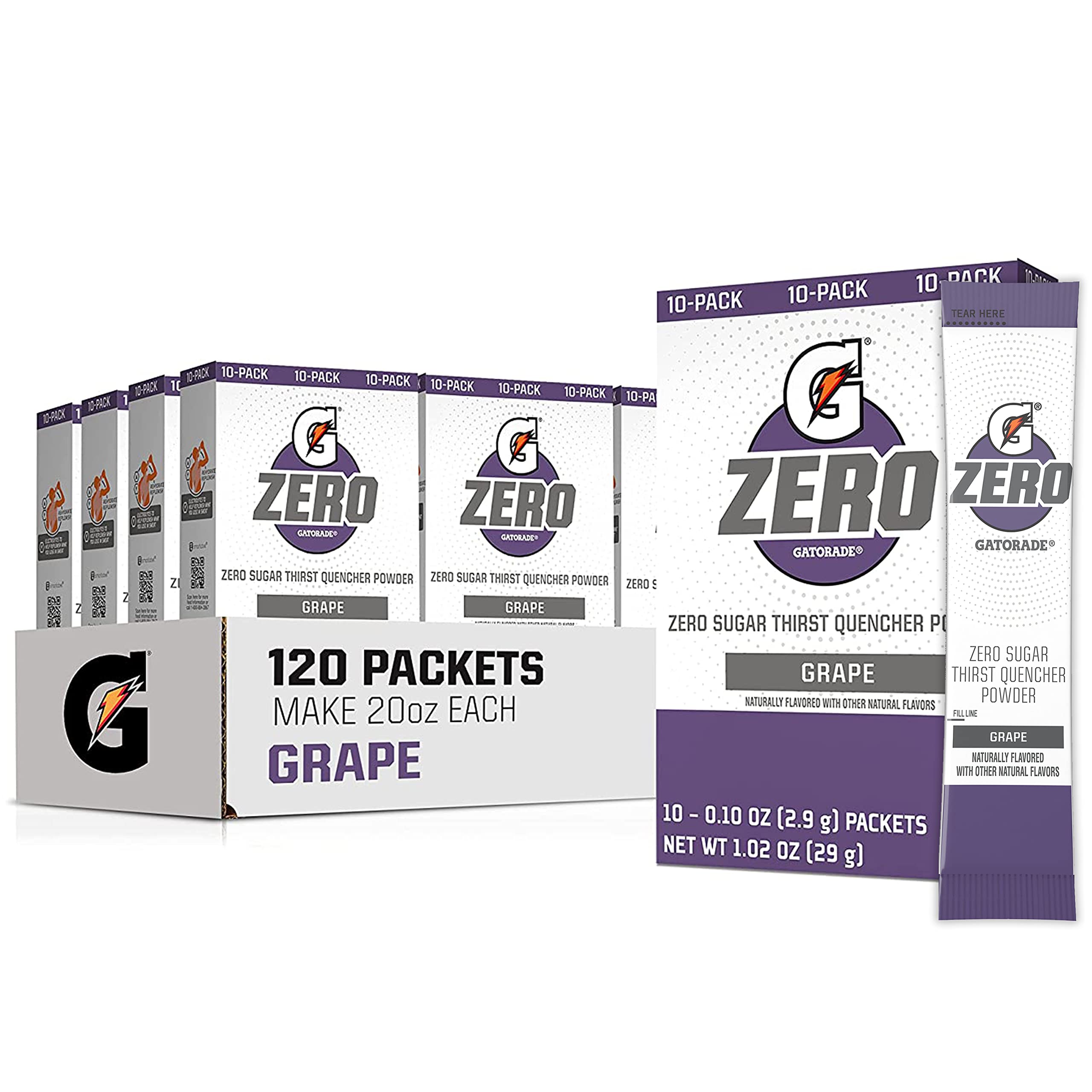 Gatorade G Zero Powder, Grape, 0.10Oz Packets, Makes 20 Ounces, 10
