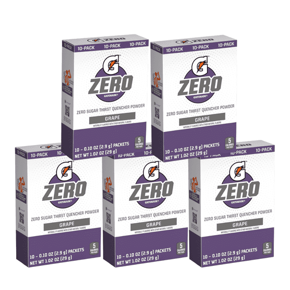 Gatorade G Zero Powder, Grape, 5 Boxes, 50 Servings