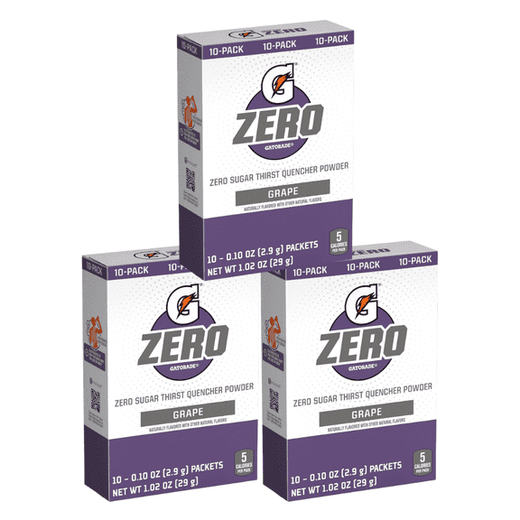 Gatorade G Zero Powder, Grape, Caffeine-Free, 3 Boxes (30 Packets), 30g