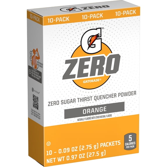 (12 pack) Gatorade G Zero Sports Drink Orange Flavoured, Powdered Energy Drink Mix, 0.9 oz, 10 Count Packets