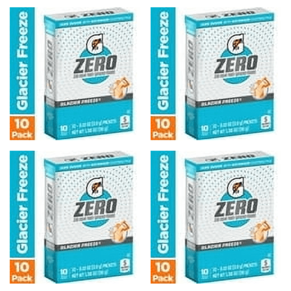 Gatorade G Zero Sugar Glacier Freeze Thirst Quencher Drink Mix Powder 10 Packets (Pack of 4)