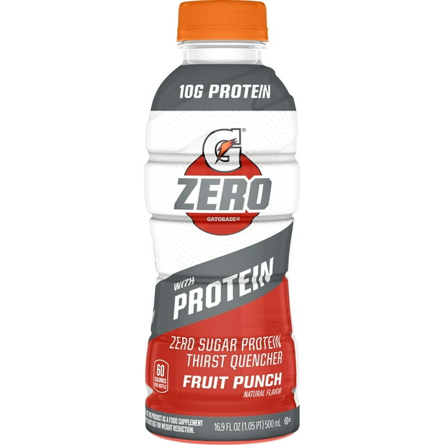 Gatorade G Zero Sugar with Protein Fruit Punch Sports Drink, 16.9 oz, 1 Count Bottle