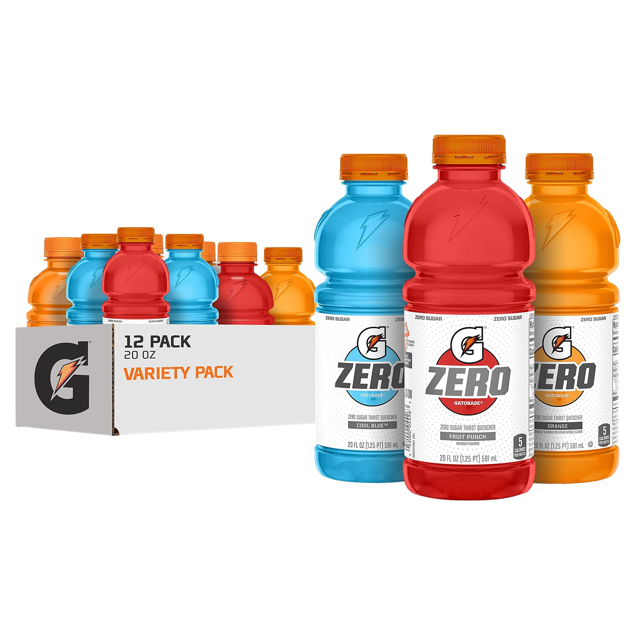 Gatorade G Zero Thirst Quencher, 3 Flavor Variety Pack, 20Oz Bottles (12 Pack)