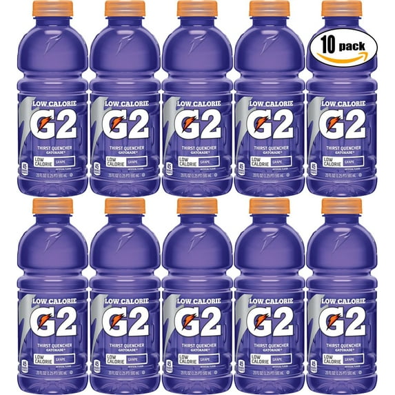 Gatorade G2 Grape, Low Calorie Thirst Quencher, 20Oz Bottle (Pack Of 10, Total Of 200 Oz)