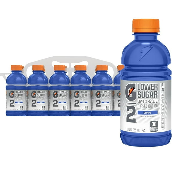 Gatorade G2 Lower Sugar Thirst Quencher Grape Sports Drinks, 12 fl oz, 12 Count Bottles