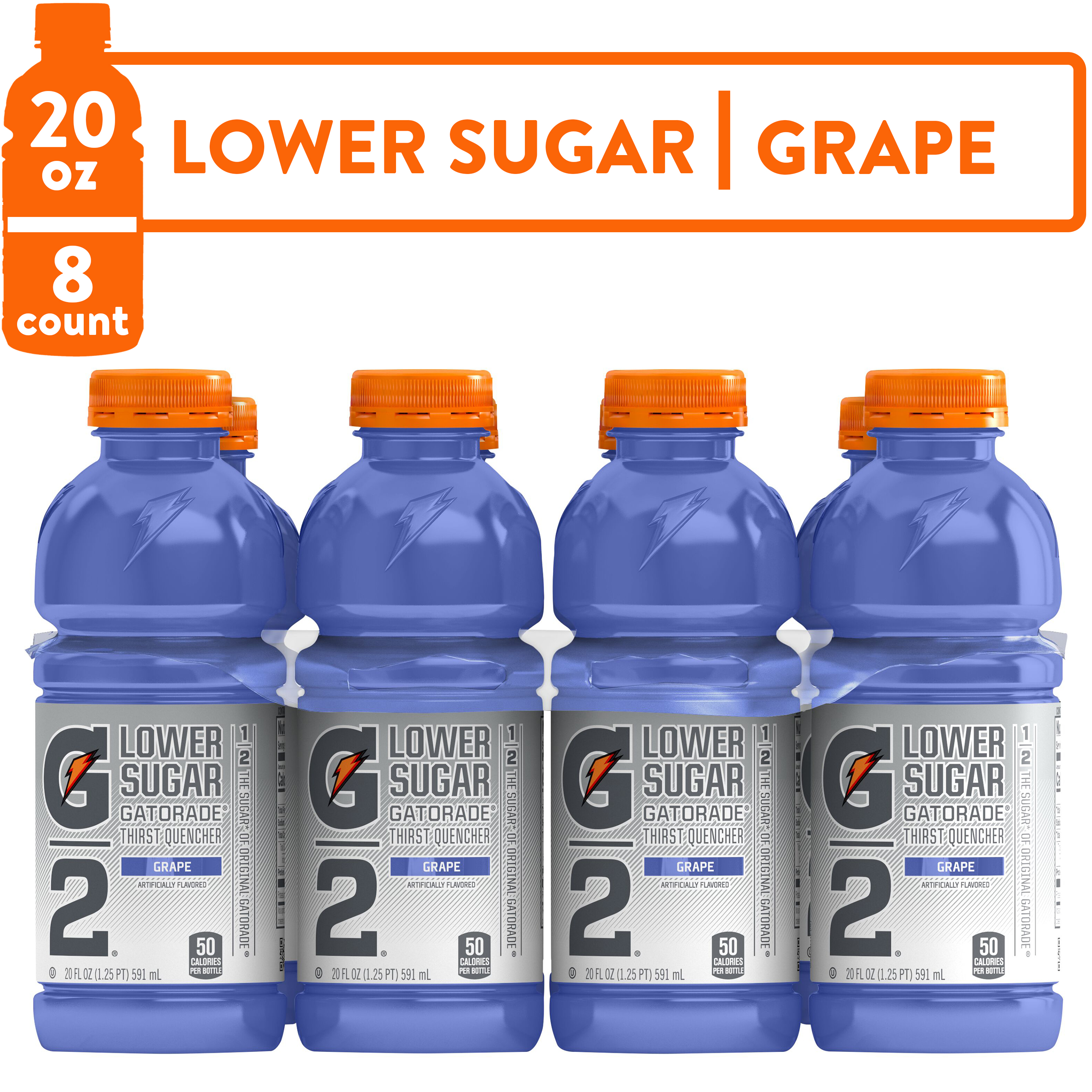 Gatorade G2 Thirst Quencher Lower Sugar Grape Sports Drink, 20 fl oz, 8 Count Bottles - image 1 of 10
