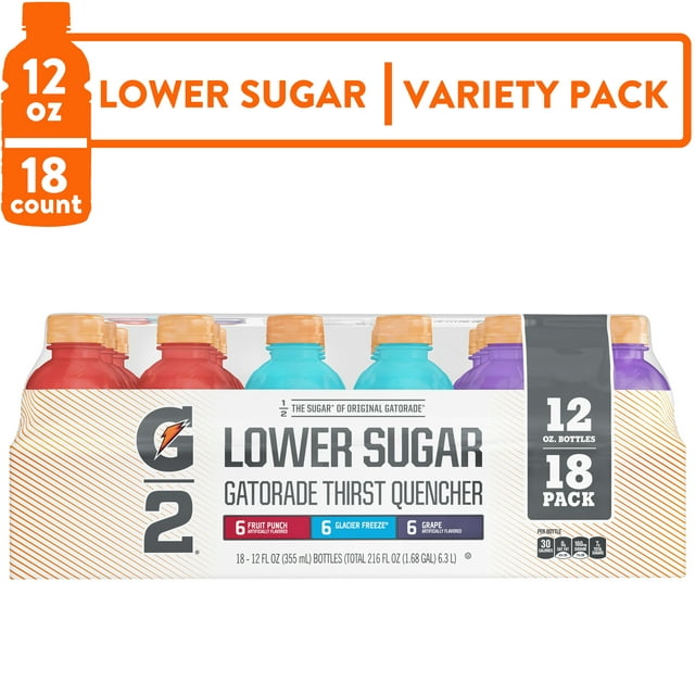 Gatorade G2 Variety Pack Sports Drink, Fruit Punch/Glacier Freeze/Grape, 12 fl oz, 18 Count Bottles
