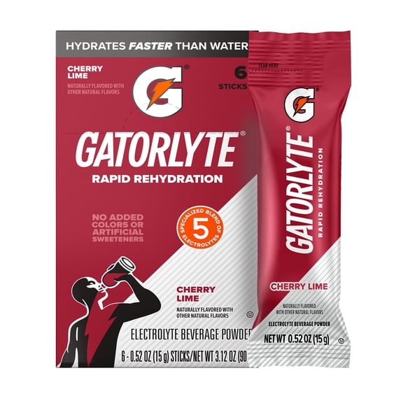 Gatorade Gatorlyte Rapid Rehydration Cherry Lime, Powdered Energy Drink Mix, 0.52 oz, 6 Count Packets