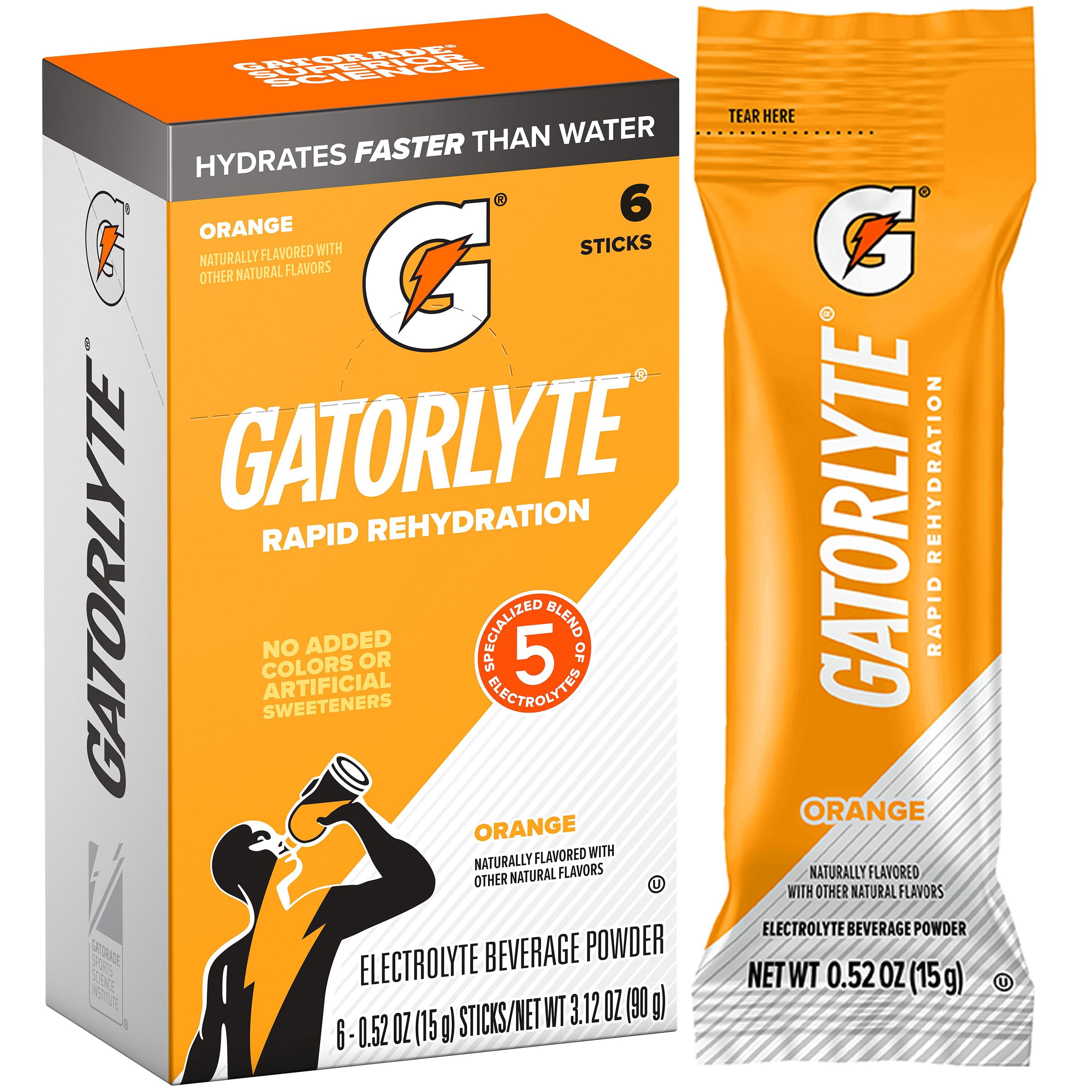 Gatorade Gatorlyte Rapid Rehydration Orange Flavor, Powdered Energy Drink Mix, 3.12 oz, 6 Count Packets