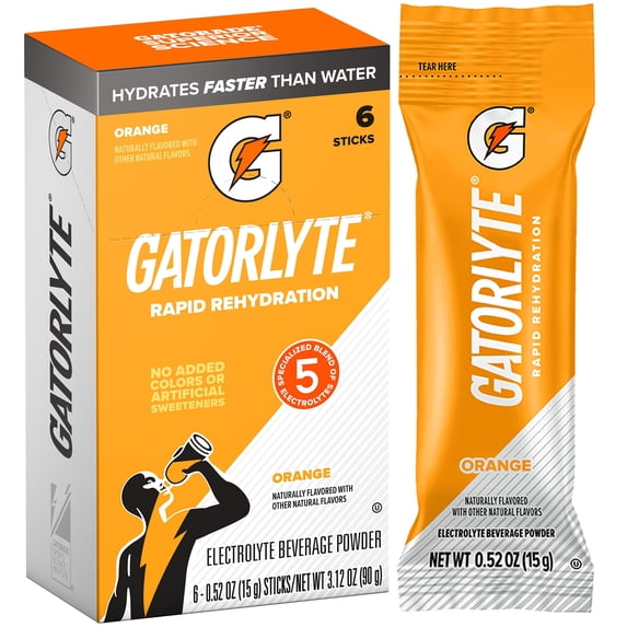Gatorade Gatorlyte Rapid Rehydration Orange Flavor, Powdered Energy Drink Mix, 3.12 oz, 6 Count Packets
