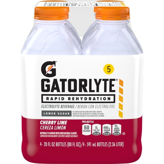 Gatorade Gatorlyte Rapid Rehydration Cherry Lime Sports Drink with Electrolytes Beverage, 20 fl oz, 4 Count Bottles