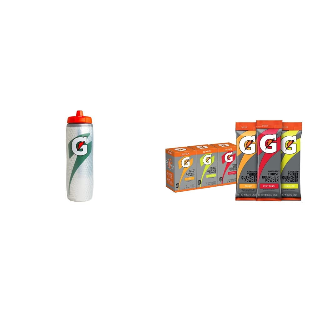 Gatorade Insulated Squeeze Bottle, Silver, 30Oz Thirst Quencher Powder