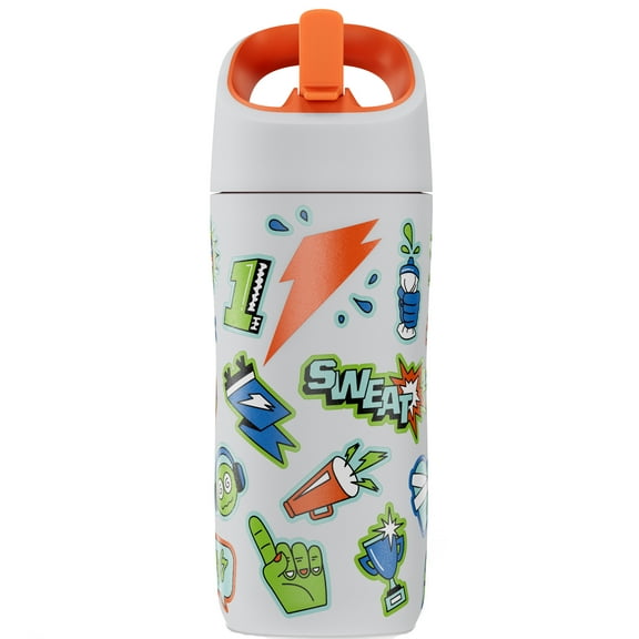 Gatorade Kid's Rookie Stickered White Water Bottle with Straw Cap, (12oz), Stainless steel