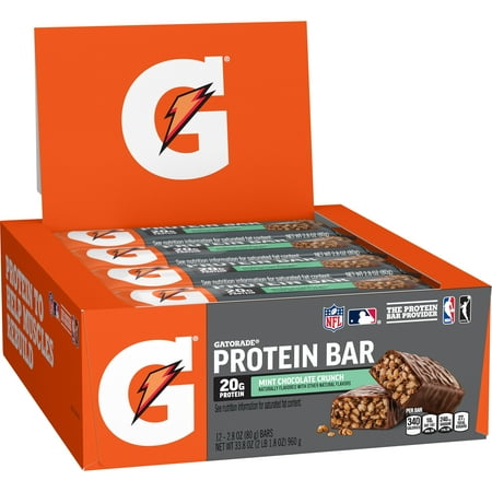 Gatorade Mint Chocolate Crunch Whey Protein Bar, 20g Protein, 12 Pack
