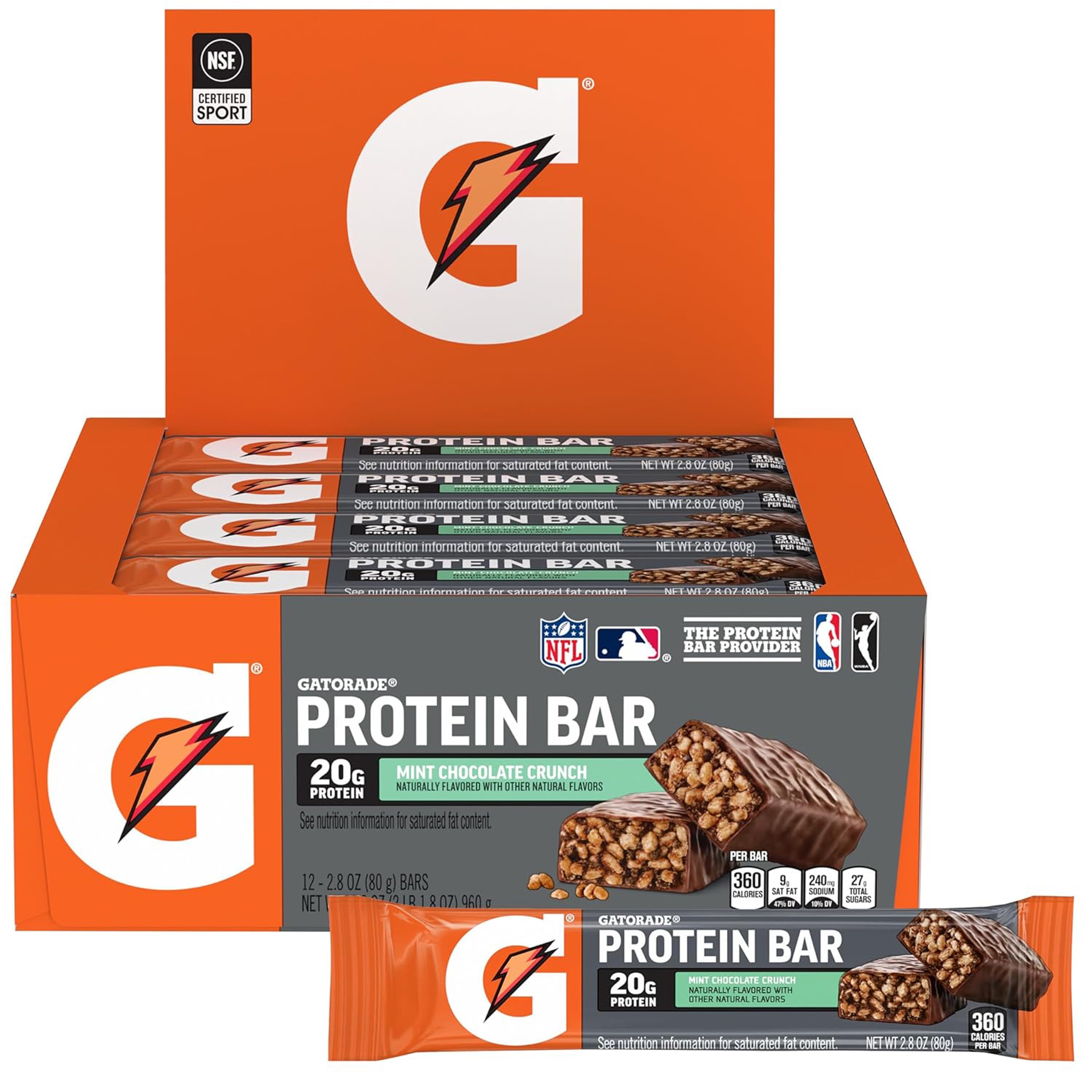 Gatorade Protein Bars, Mint Chocolate Crunch, 2.8 oz Bars, 12 Pack