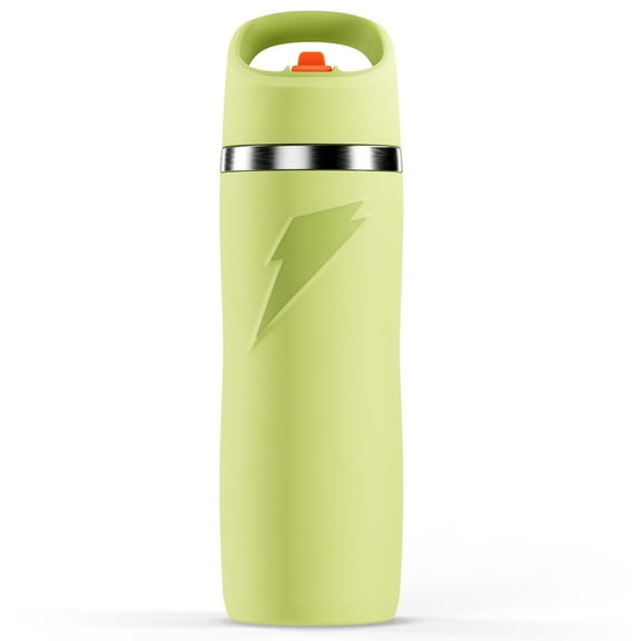 Gatorade Overtime Stainless Steel Yellow Straw Cap Metal Water Bottle, 22 oz