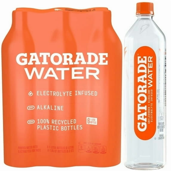Gatorade Purified Water, Unflavored, 1 Liter, 6 Count