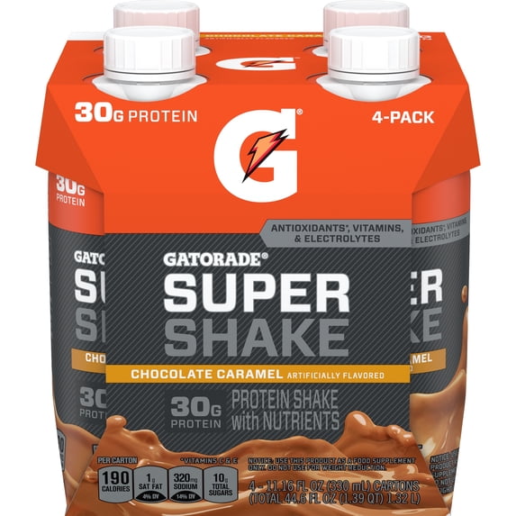 Gatorade Super Shake Protein Shake, Chocolate Caramel, 44.6 fl oz 4 Count