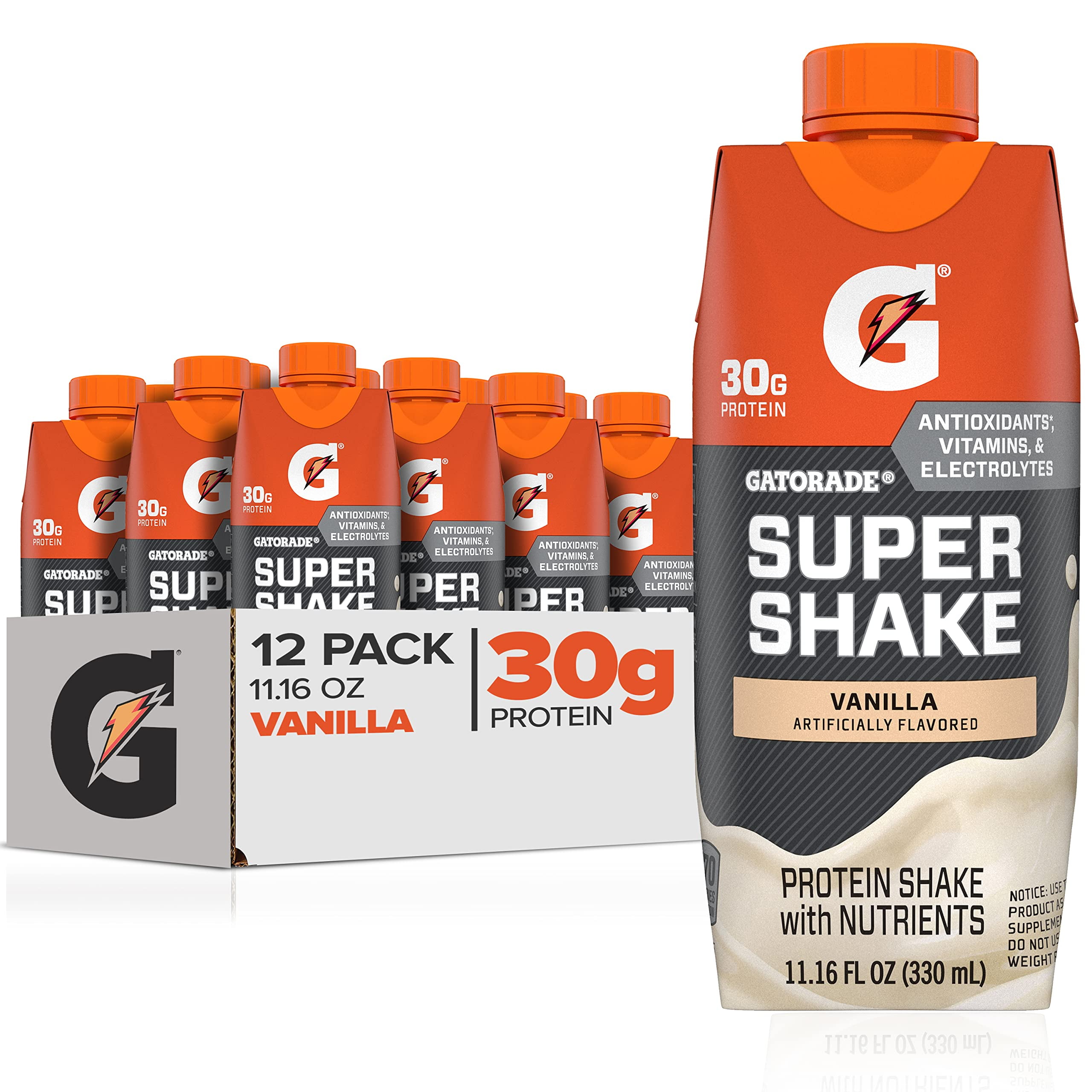 Gatorade Super Shake, Vanilla, 30G Protein, 11.6 Fl Oz Carton, (Pack Of