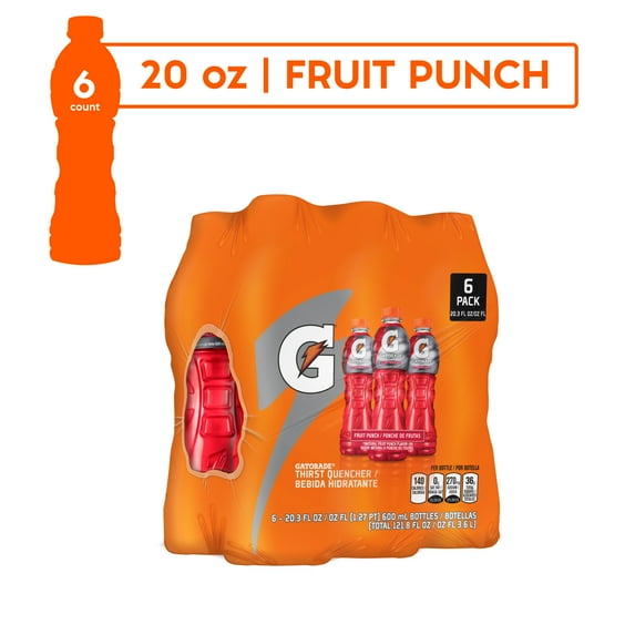 Gatorade Thirst Quencher, Fruit Punch 20.28 fl oz, 6 Count Bottles