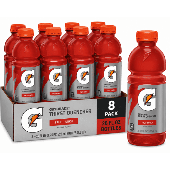 Gatorade Thirst Quencher Fruit Punch Sports Drink, 28 fl oz Bottles, 8 Count