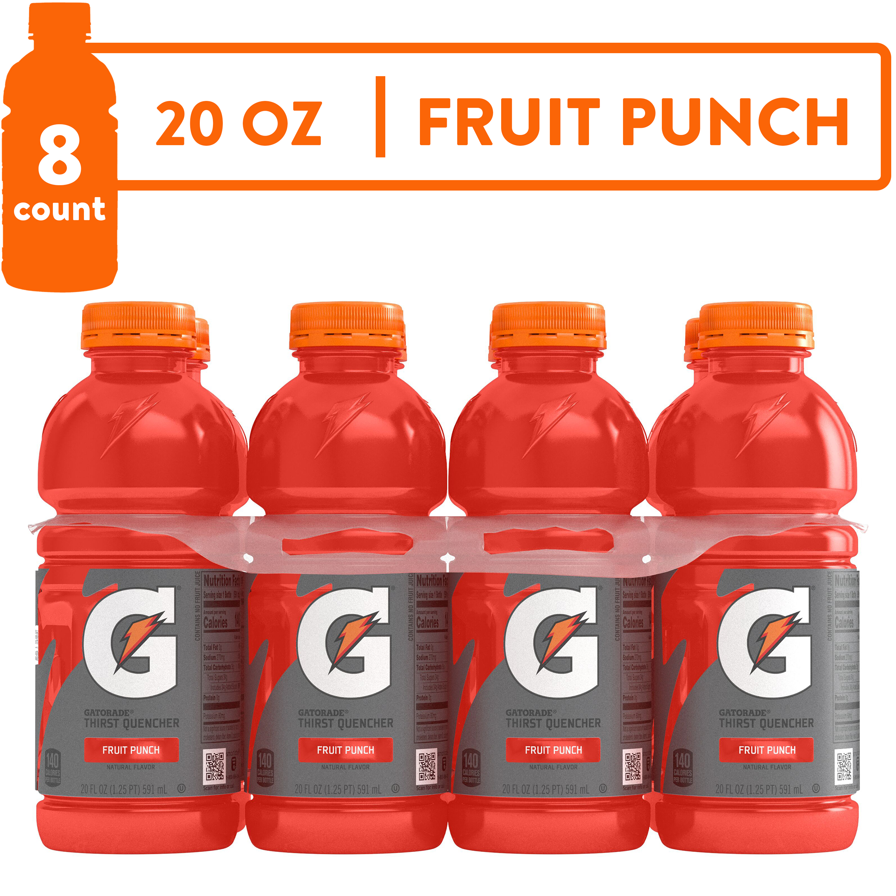 Gatorade Thirst Quencher, Fruit Punch Sports Drinks, 20 fl oz, 8 Count Bottles - image 1 of 9
