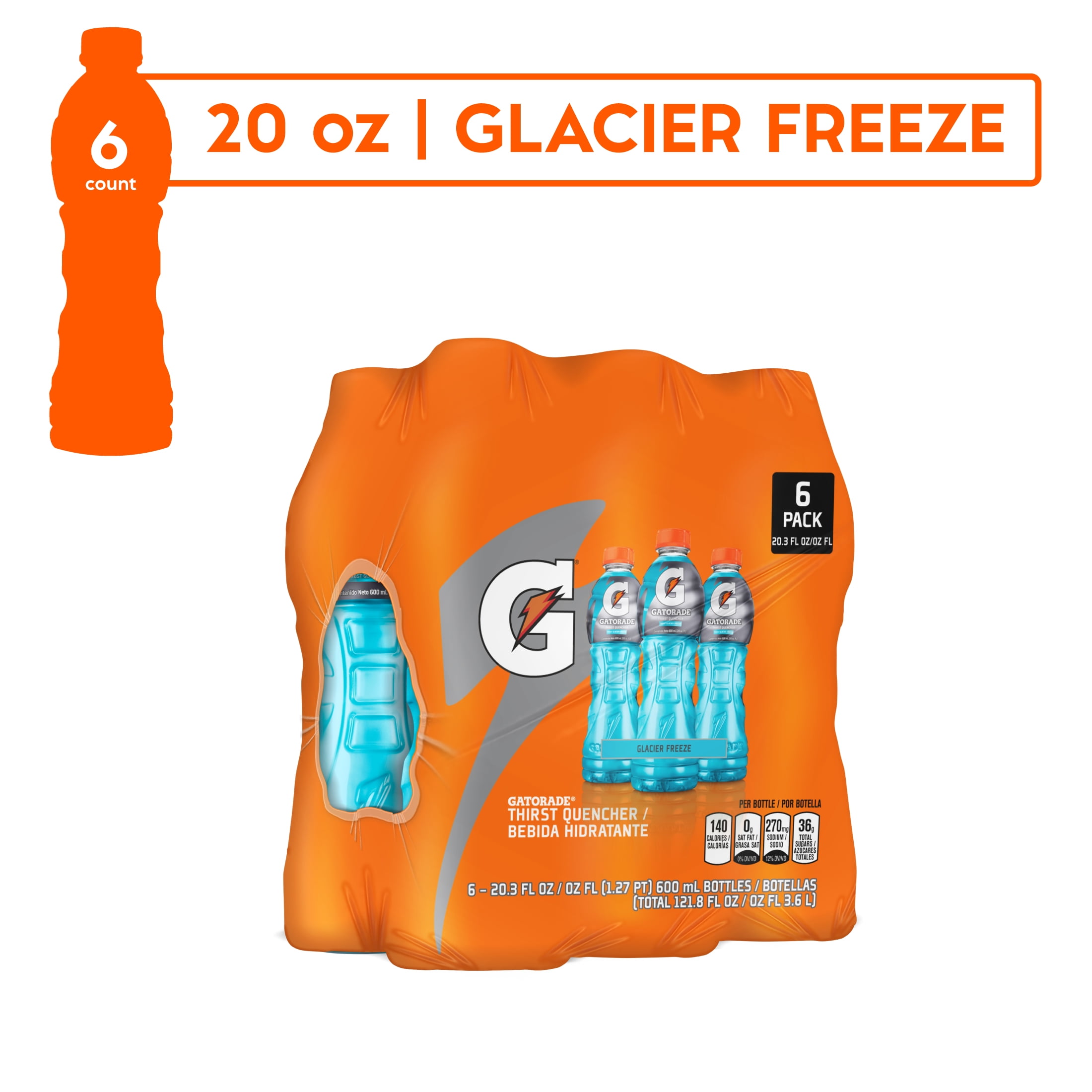Gatorade Thirst Quencher Glacier Freeze, No Allergens, 20.28 fl oz, 6 Pack