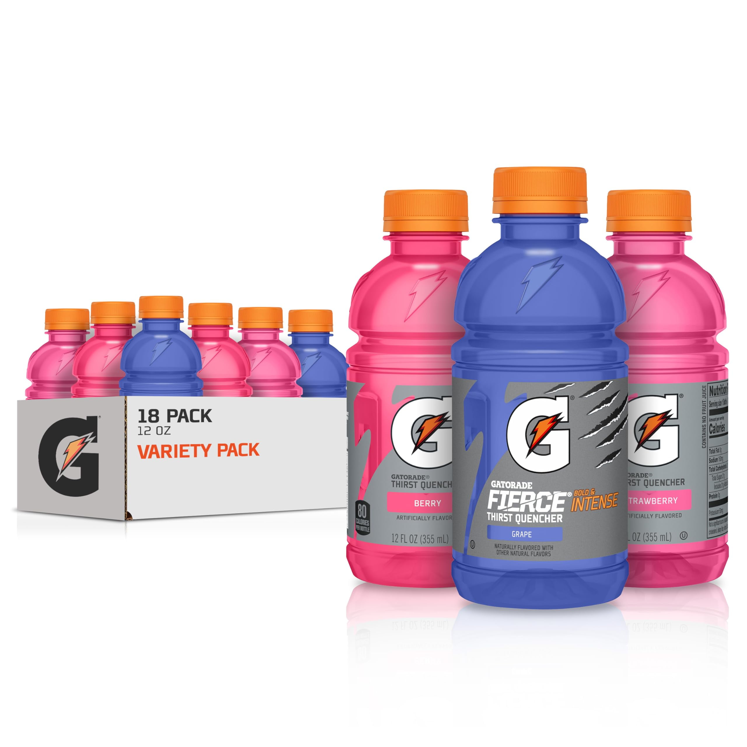 Gatorade Thirst Quencher, Grape Berry, Strawberry SMRVariety Pack, 12 Fl Oz (Pack of 18)