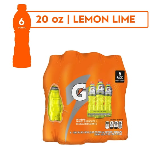 Gatorade Thirst Quencher, Lemon Lime 20.28 fl oz, 6 Count Bottles