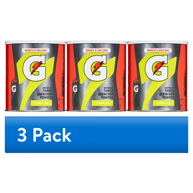(3 pack) Gatorade Thirst Quencher Lemon Lime Drink Mix Powder, 51 oz Canister