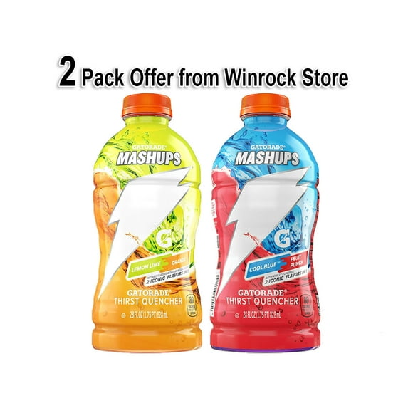 Gatorade Thirst Quencher Mashup Cool Blue Fruit Punch AND Gatorade Thirst Quencher Mashup Lemon Lime Orange, 28 oz , (2 Bottles)