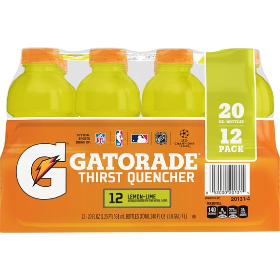 Gatorade Thirst Quencher Sports Drink Lemon Lime, 20 fl oz, 12 Count Bottles