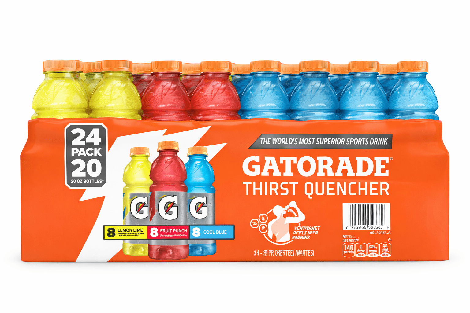 Gatorade Thirst Quencher Variety Pack Sports Drink 20 oz Bottles – Lemon Lime Fruit Punch Cool Blue – 24 Ct