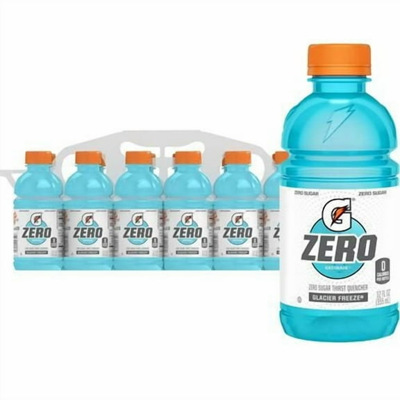 Gatorade Thirst Quencher Zero Sugar Sports Drink, Glacier Freeze, 12Oz Bottles, 12 Pack, Electrolytes For Rehydration - Pack of 2
