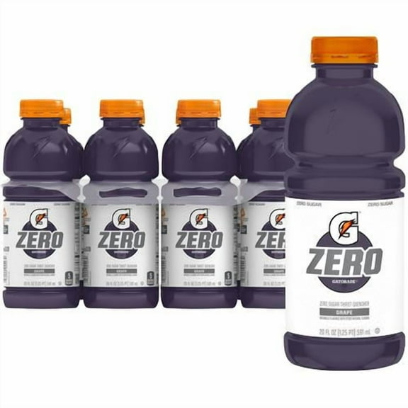 Gatorade Thirst Quencher Zero Sugar Sports Drink, Grape, 20Oz Bottles, 8 Pack, Electrolytes For Rehydration - Pack of 2