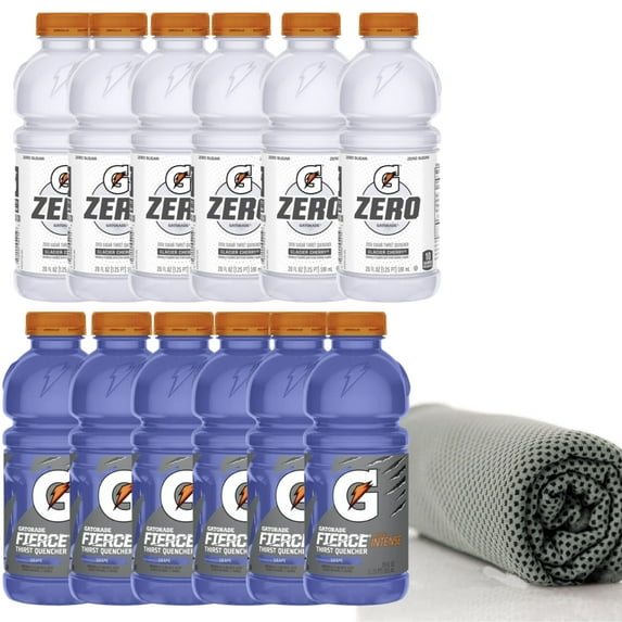 Gatorade Variety Pack Thirst Quencher Sports Drink, (12 Pack) Fierce and Zero Sugar Glacier Cherry, Pack 20 fl oz Bottles , + 1 Microfiber Cooling Towel by Vallary