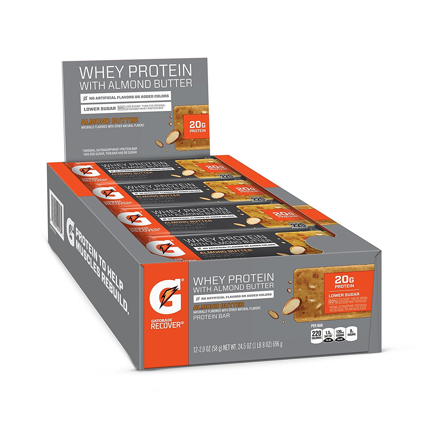 Gatorade Whey Protein Almond Butter Bars, 2 Oz., 12 Count